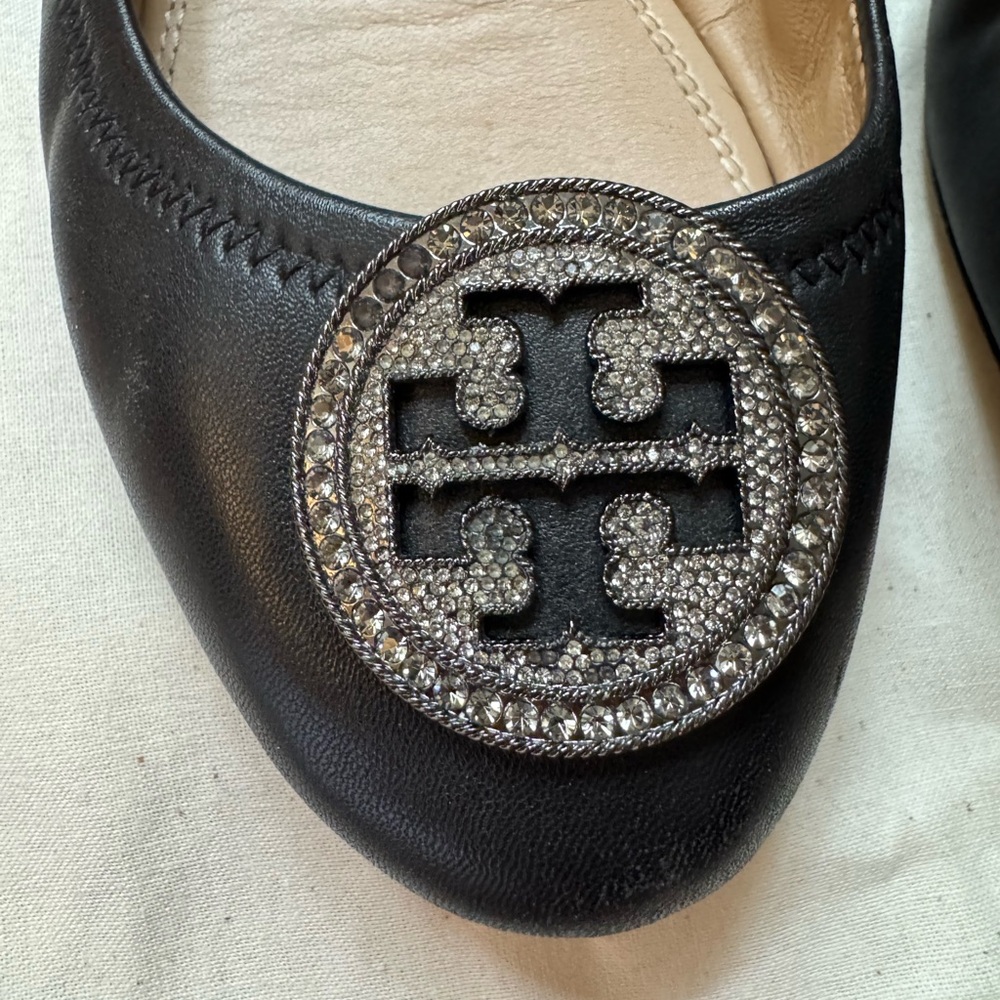 Tory Burch Black Flats with Signature Medallion